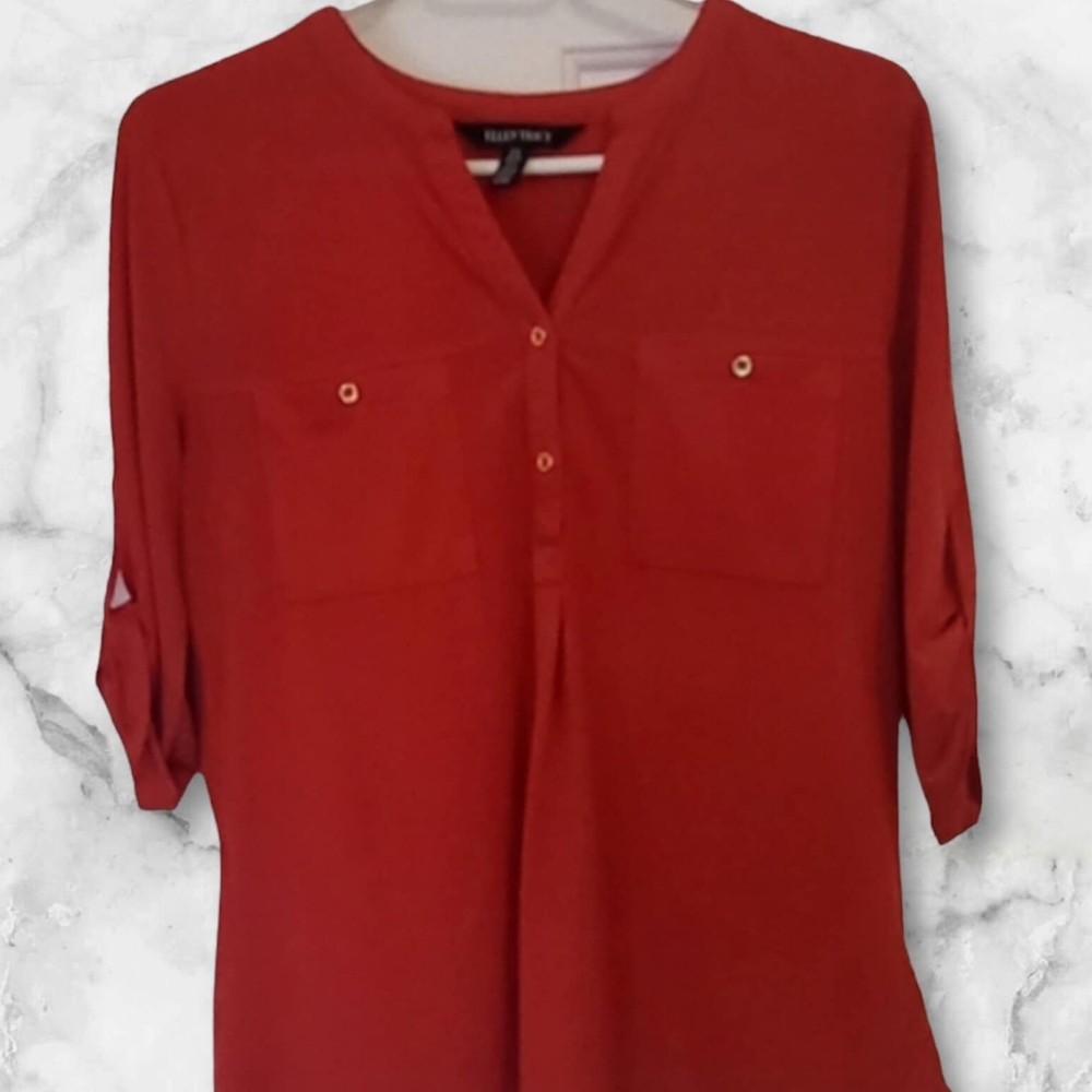 Causal Red Blouse Long Sleeve